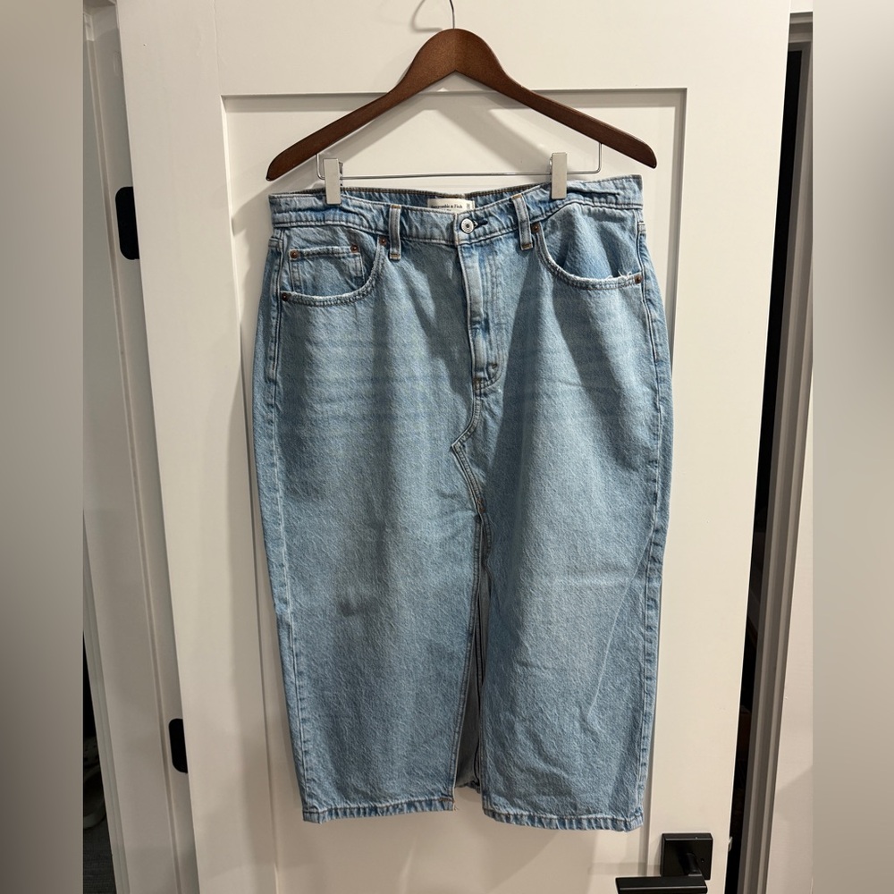 Abercrombie & Fitch Light Blue Denim Midi Skirt